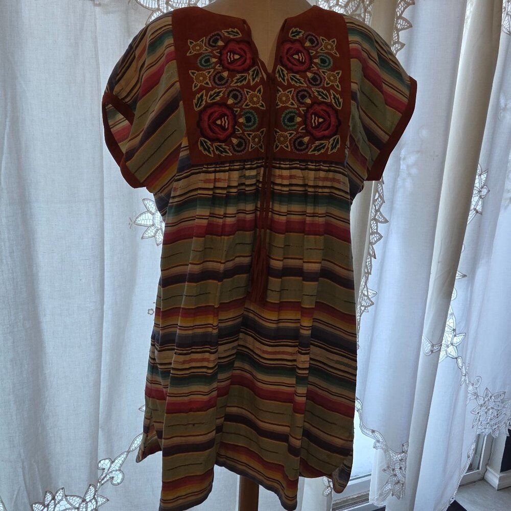 Double D Ranch Short Sleeve Embroidered Leather Trim Dress Women's XL NWT